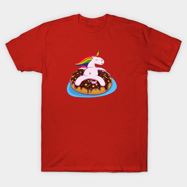 LGBT Rainbow Unicorn Chillin On A Donut T-Shirt by AlmostMaybeNever
